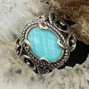 Carolyn Pollack Sterling Silver Oval Amazonite & Quartz Decorated Doublet Ring